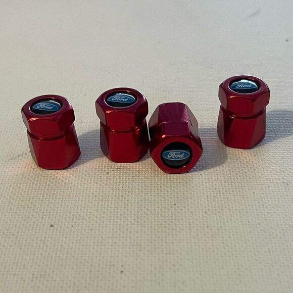 Ford logo valve Stem caps in Red set of 4 NWT - Picture 2 of 4